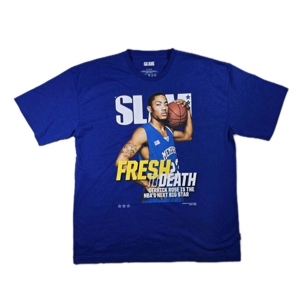 Mens Slam Derrick Rose Short Sleeve T Shirt 2008 Magazine Cover Blue XL